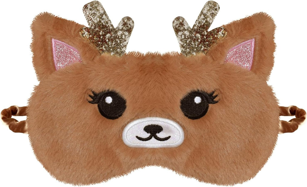 Cute Reindeer Plush Sleep Mask - Golden Deer Eye Mask, Fluffy Soft, Blindfold, Travel for Kids, Girls and Adults - Gold