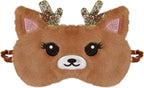 Cute Reindeer Plush Sleep Mask - Golden Deer Eye Mask, Fluffy Soft, Blindfold, Travel for Kids, Girls and Adults - Gold