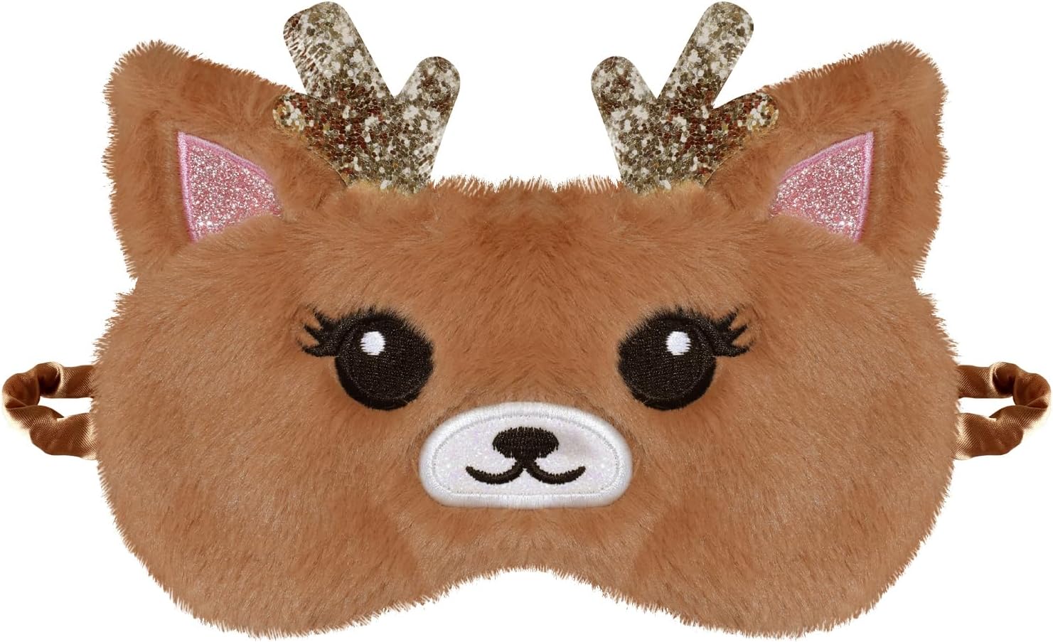 Cute Reindeer Plush Sleep Mask - Golden Deer Eye Mask, Fluffy Soft, Blindfold, Travel for Kids, Girls and Adults - Gold