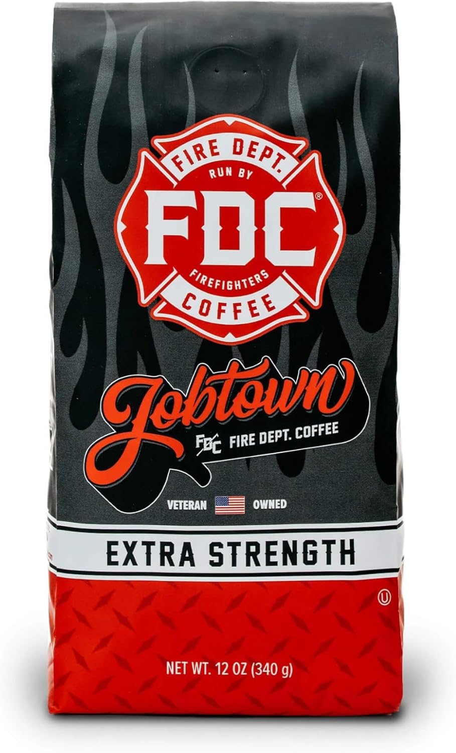 Fire Department Coffee - Gives Back to Firefighters - Jobtown Extra Strength Ground Coffee - Rich & Bold Dark Roast - Roasted in the USA - Veteran Owned - 12 oz