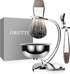 GRUTTI Luxury Safety Razor Shaving Kit for Men, with Shaving Bowl, Brush, Shave Razor Stand and Manual Safety Razor, Compatible with Mach 3 Unique Wet Shave Set Gifts for Men