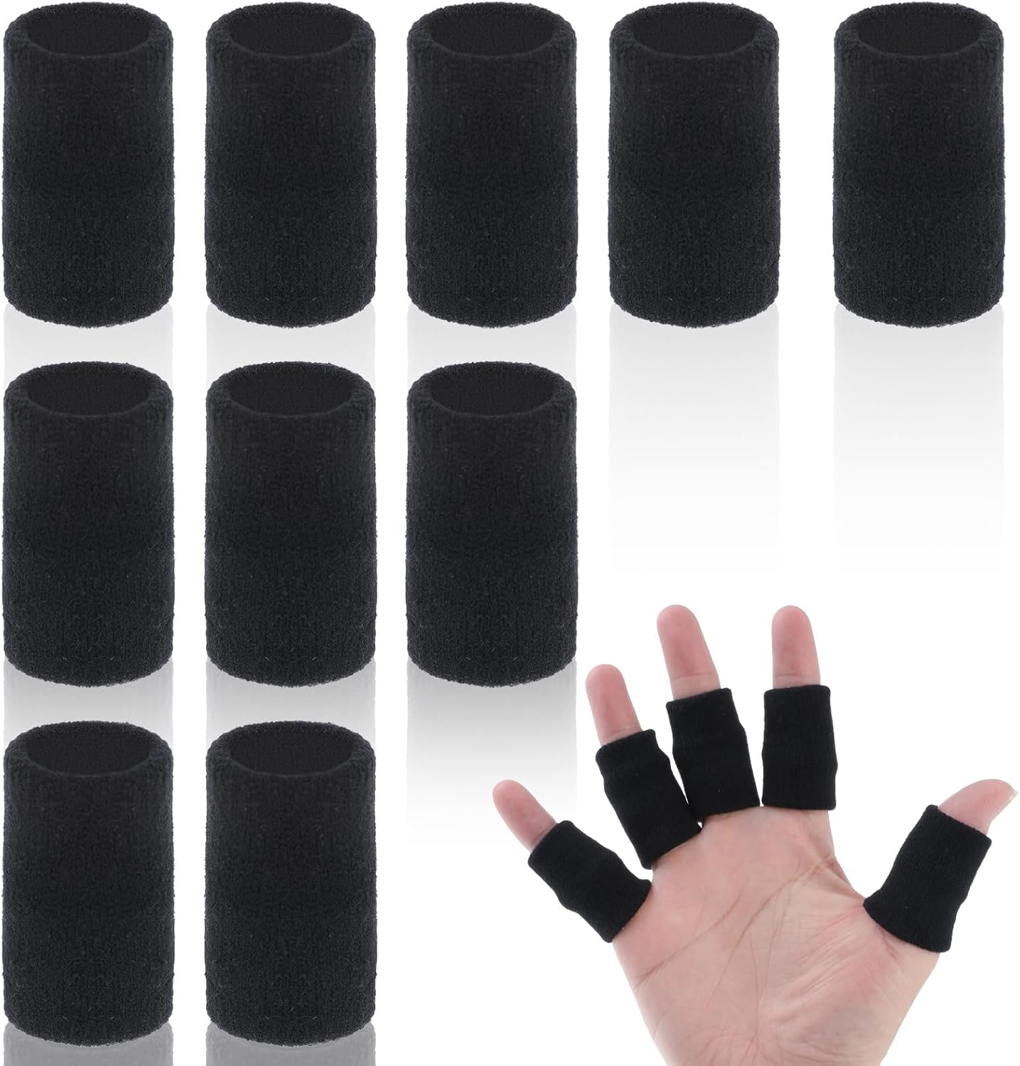 10PCS Finger Sleeves for Arthritis, Elastic Finger Support Sleeve Protectors & Finger Compression Sleeve for Joint Pain Relief, Finger Wraps Thumb Brace Guard for Relieving Calluses Pain(Black)