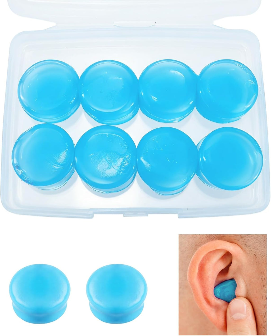 BlingKingdom 4 Pairs Moldable Silicone Ear Plugs, Soft Reusable Noise Cancelling Sleep Earplug for Sleeping, Airplanes, Travelling, Studying, Concerts, Swimming (Blue)