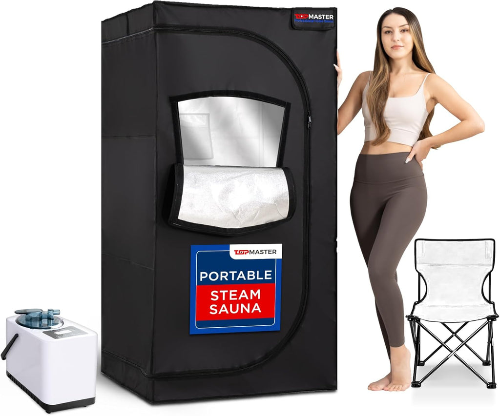 TopMaster Portable Sauna Steam Tent - Full Size Home Personal Sauna Box with 3-Liter 1000W Generator, Includes Folding Chair, 9 Heat Levels