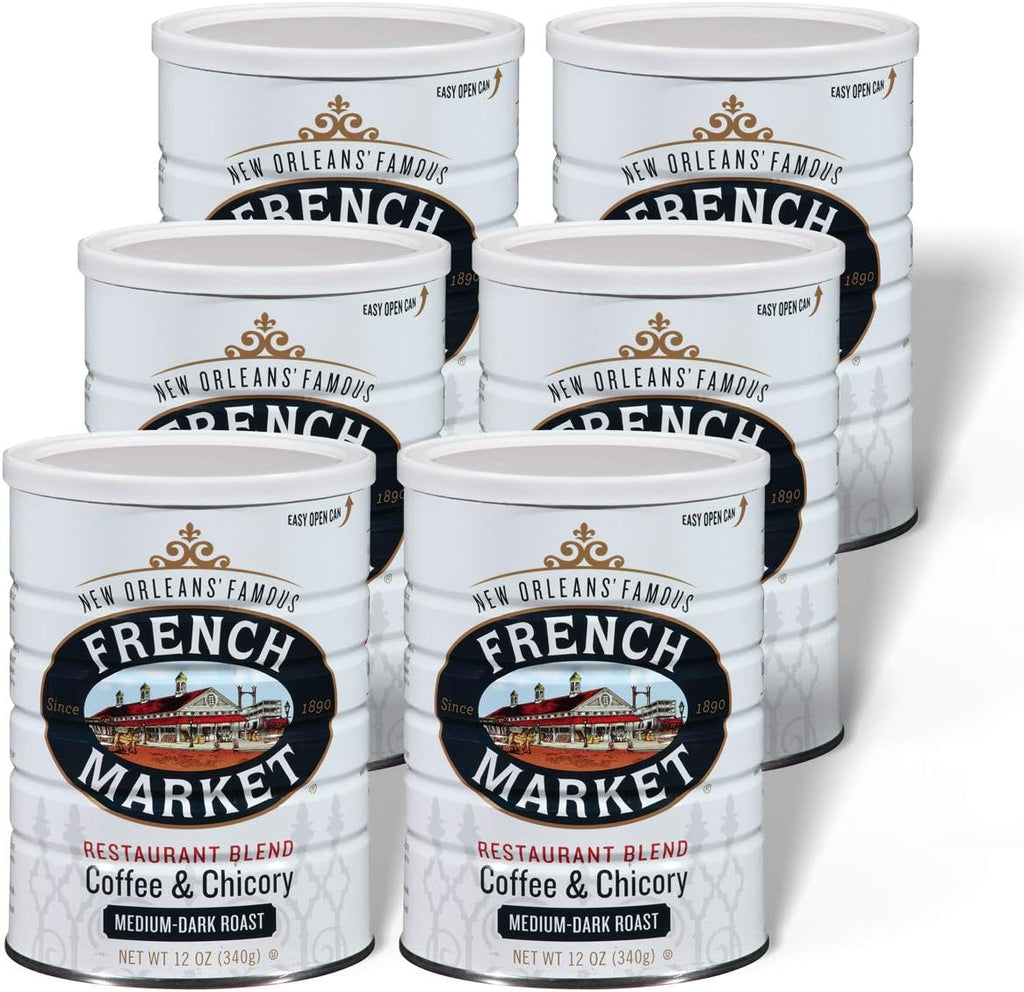 French Market Coffee & Chicory Restaurant Blend Medium-Dark Roast Ground Coffee, 12oz Can (Pack of 6)