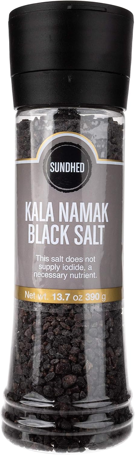 Sundhed Himalayan Black Rock Salt Kala Namak (Course) in Grinder | 390 Grams (13.75 oz) | Natural Vegan Seasoning