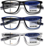 Hubeye Progressive Reading Glasses for Men and Women Ultralight Flexible Anti-Blue Light Readers（Matte Black+Clear+Matte Blue，+2.5）