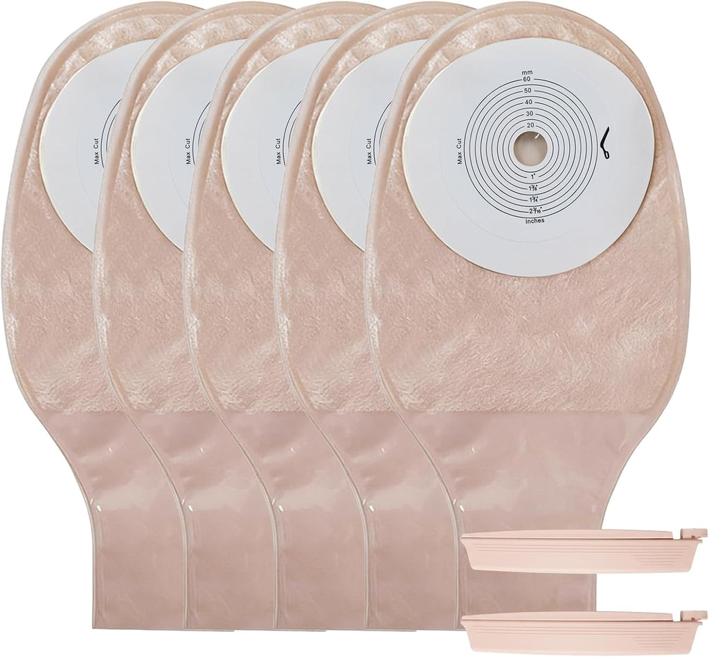 Colostomy Bags, Ostomy Supplies 10 pcs One Piece Ostomy Drainable Pouches Clip Closure for Ileostomy Stoma Care (Cut-to-Fit, Cut Size 15-60mm)
