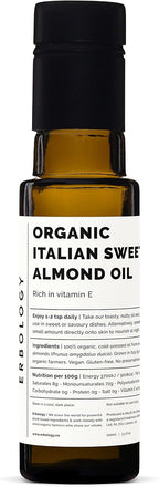 100% Organic Sweet Almond Oil 100ml - Cold-Pressed - Rich in Skin-Nourishing Vitamin E - Straight from Farm in Italy - Non-GMO - No Additives or Preservatives - Recyclable Glass Bottle