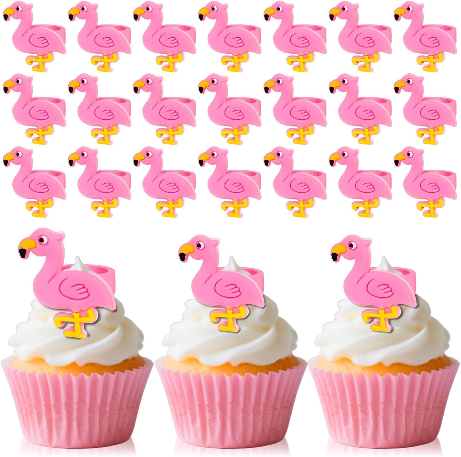 24 PCS Flamingo Cupcake Toppers Cupcake Rings Birthday Cupcake Toppers Tropical Flamingo Theme Cupcake Picks for Baby Shower Hawaiian Luau Aloha Summer Party