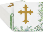 Sparkle and Bash Baptism Napkins Cross Design for Christening Decorations - 100 Pack, 2-Ply, 6.5 x 6.5 In