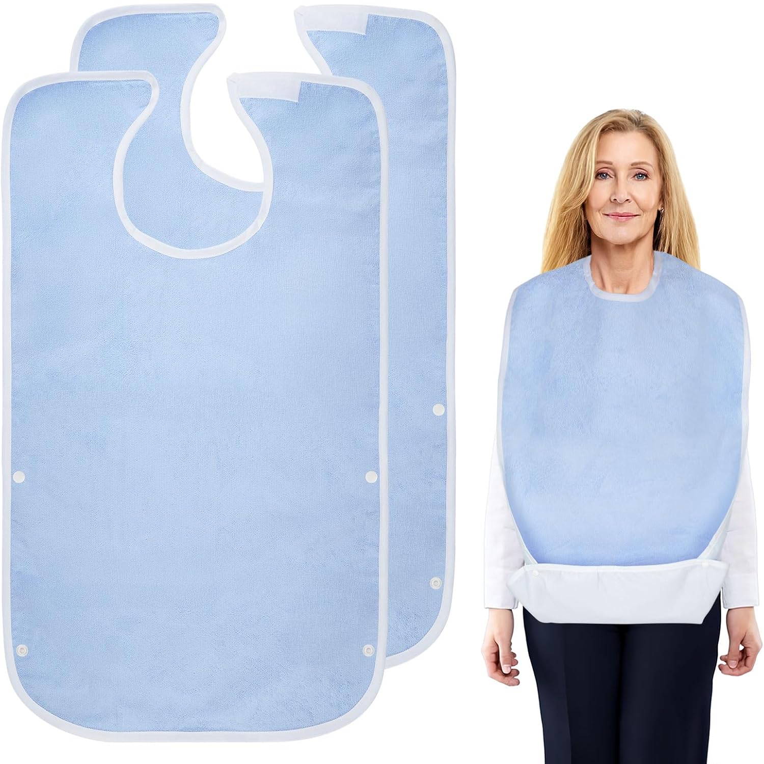 2 Pack Unisex Adult Bibs for Women, Men, Elderly, Seniors, Waterproof Bibs for Eating, Washable Clothing Protectors