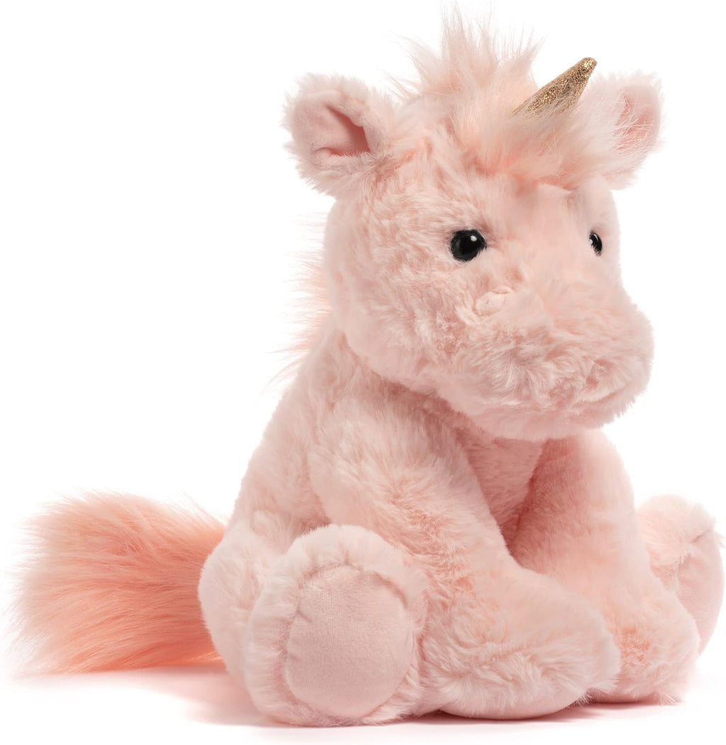 Pink Unicorn Stuffed Animal – 10” Fluffy Plush Unicorn with Gold Sparkly Horn for Girls