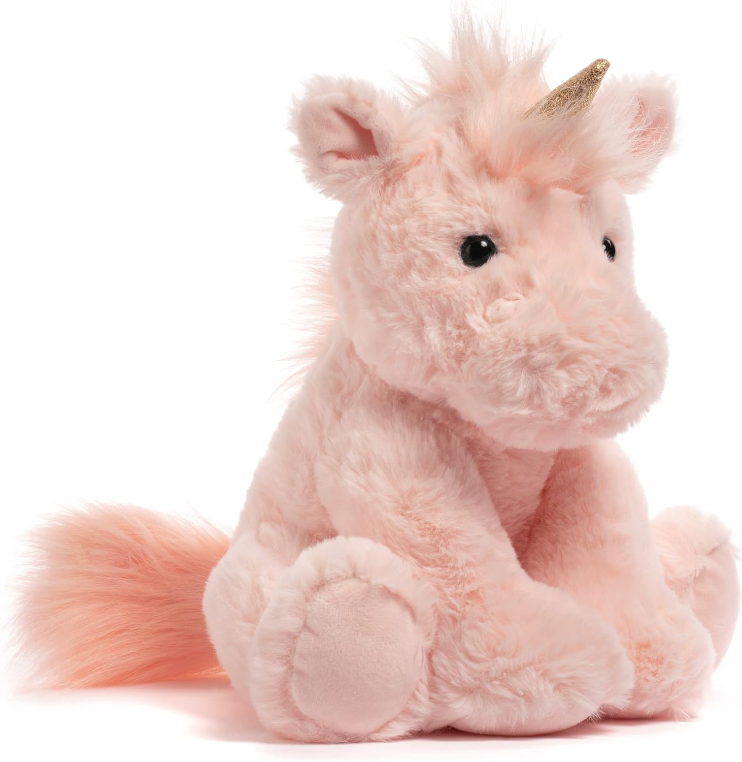 Pink Unicorn Stuffed Animal – 10” Fluffy Plush Unicorn with Gold Sparkly Horn for Girls