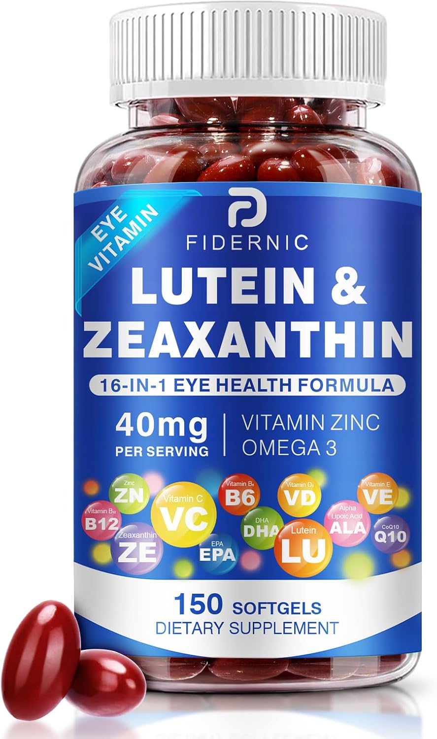 Lutein and Zeaxanthin Supplement - AREDS 2 Plus+ Eye Vitamins, 40 mg Lutein & 8 mg Zeaxanthin with Vitamins C, E, Zinc, Omega-3 & CoQ10 for Blue Light Protection, Eye Health Support - 150 Softgels