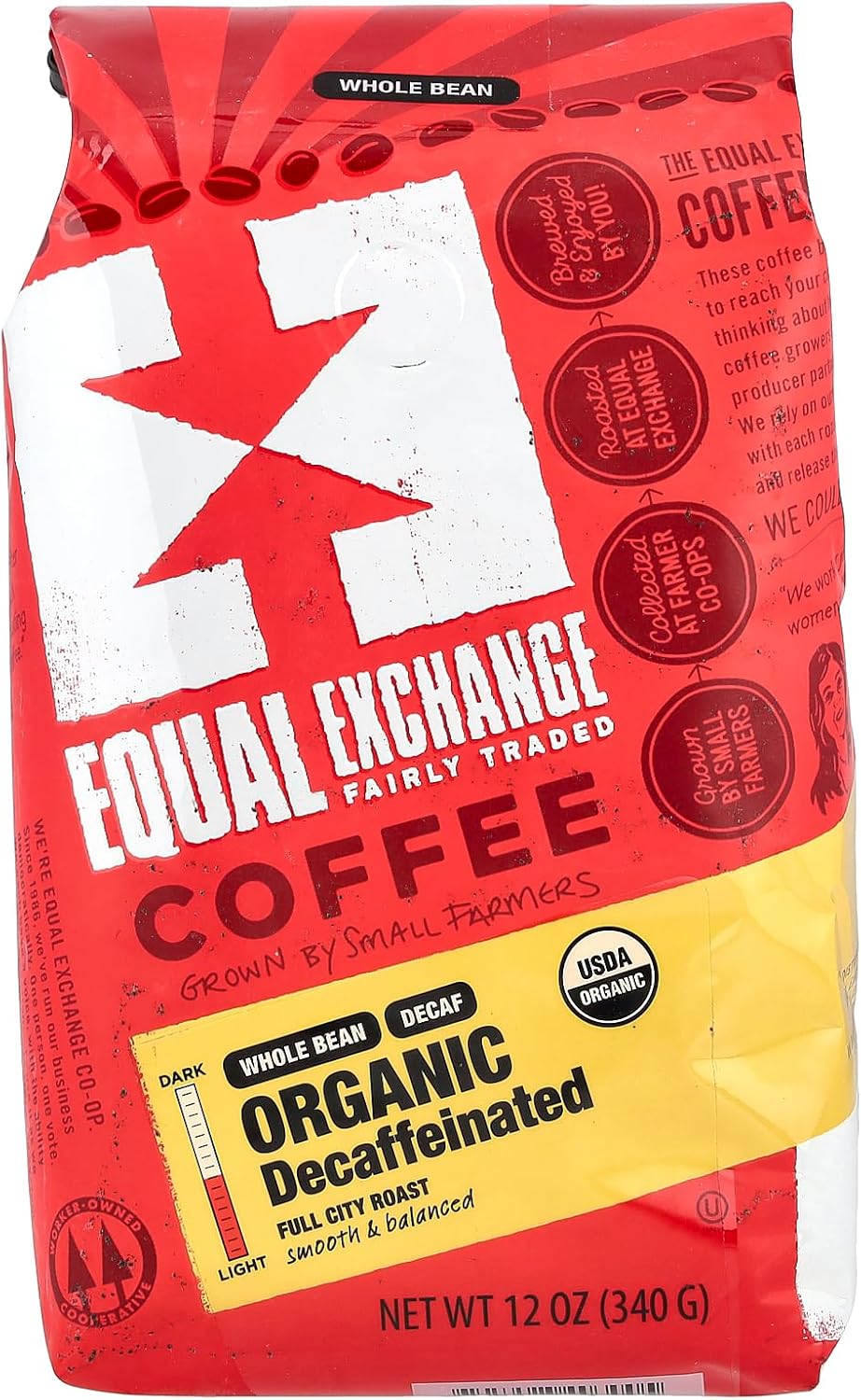 Equal Exchange Organic Coffee, Whole Bean, Full City Roast, Decaffeinated, 12 oz (340 g)