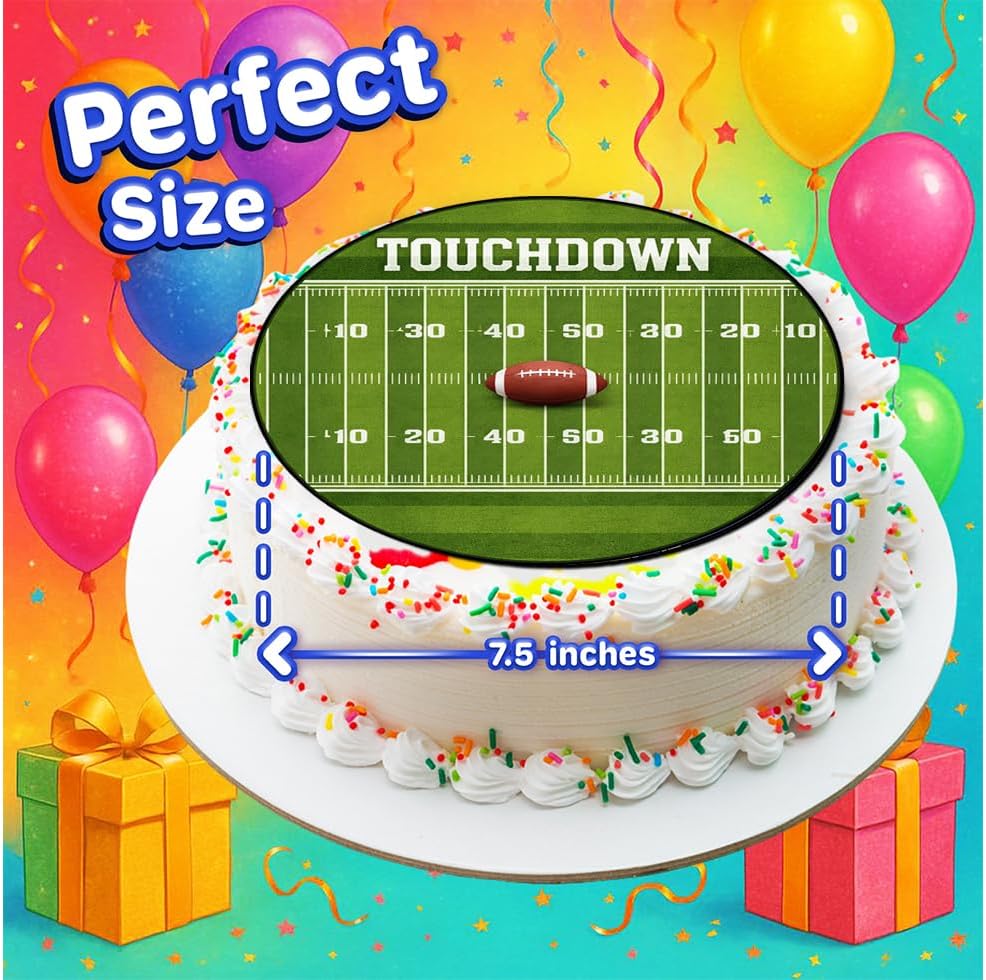 7.5x Inch Edible Cake Toppers – Football Touchdown Themed Birthday Party Collection of Edible Cake Decorations