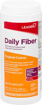 Leader Psyllium Husk Powder Supplement 4-in-1 Fiber for Digestive Health, Plant Based 100% Natural Psyllium Husk Daily Fiber, Gluten Free, Non-GMO, Compare to Meta-mucil Multihealth (13 OZ)