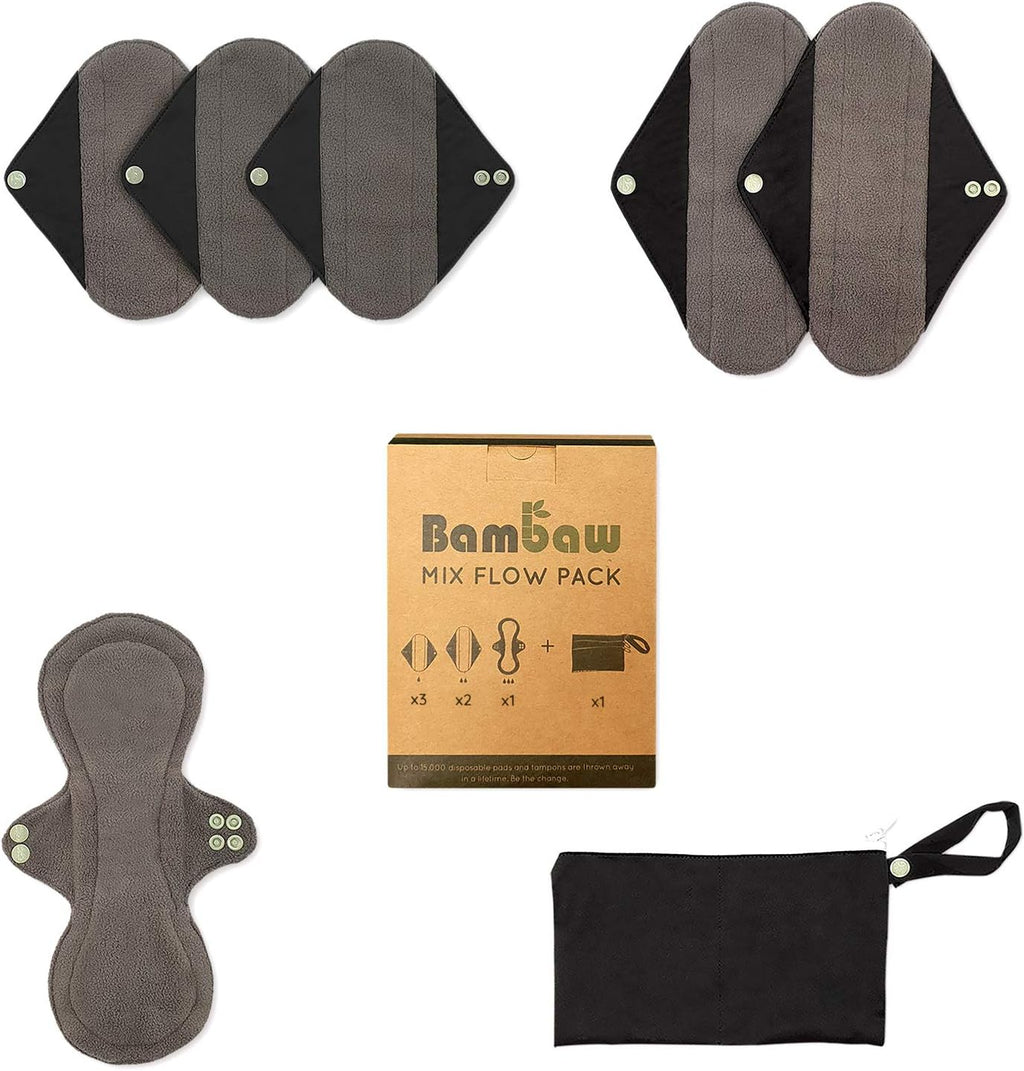 Reusable Sanitary Pads with Discreet Pouch | Mix Pack | Cloth Menstrual Pads | Reusable Feminine Pads | Cloth Panty Liners | Washable Pads Menstrual | Zero Waste Reusable Period Pads | Bambaw