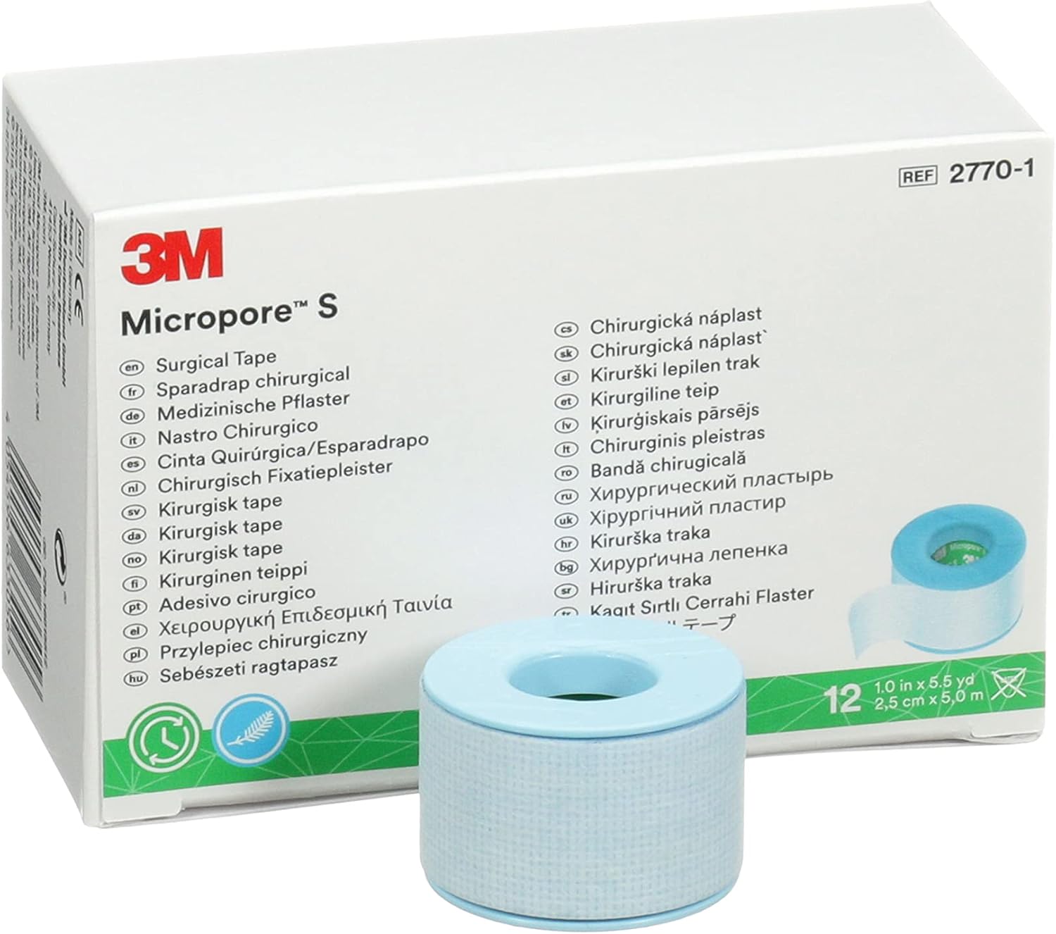 3M™ Micropore™ S Surgical Tape, 2770-1, 1 inch x 5.5 yard (2.5 cm x 5 m), 12 Roll/Carton, 10 Carton/Case