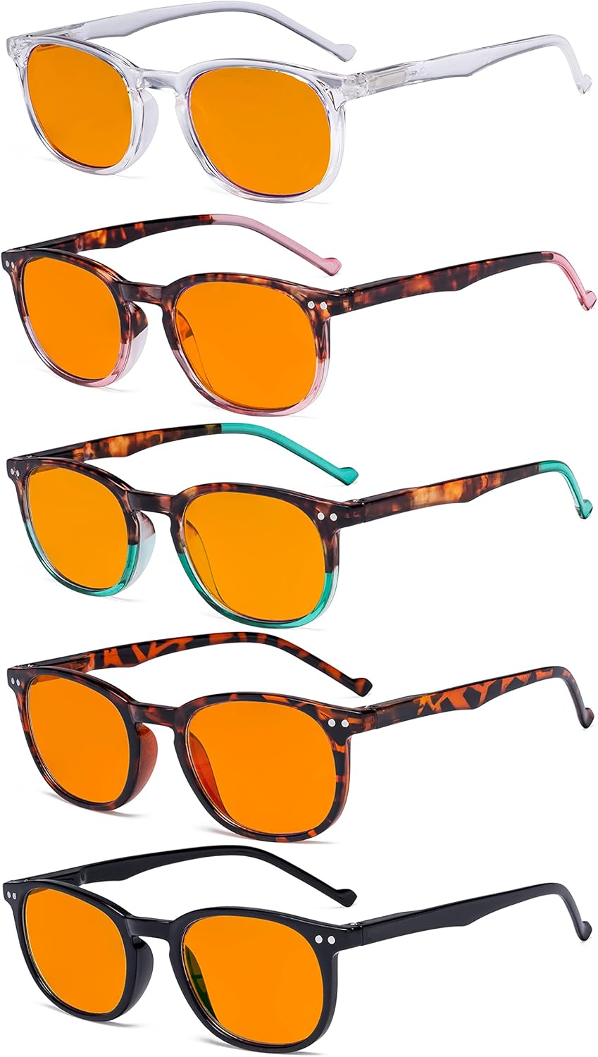 Eyekepper 5 Pack Retro Design Blue Light Blocking Readers Blue Glare Filter Computer Reading Glasses Orange Tinted +2.50