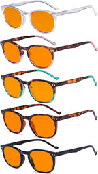 Eyekepper 5 Pack Retro Design Blue Light Blocking Readers Blue Glare Filter Computer Reading Glasses Orange Tinted +2.50