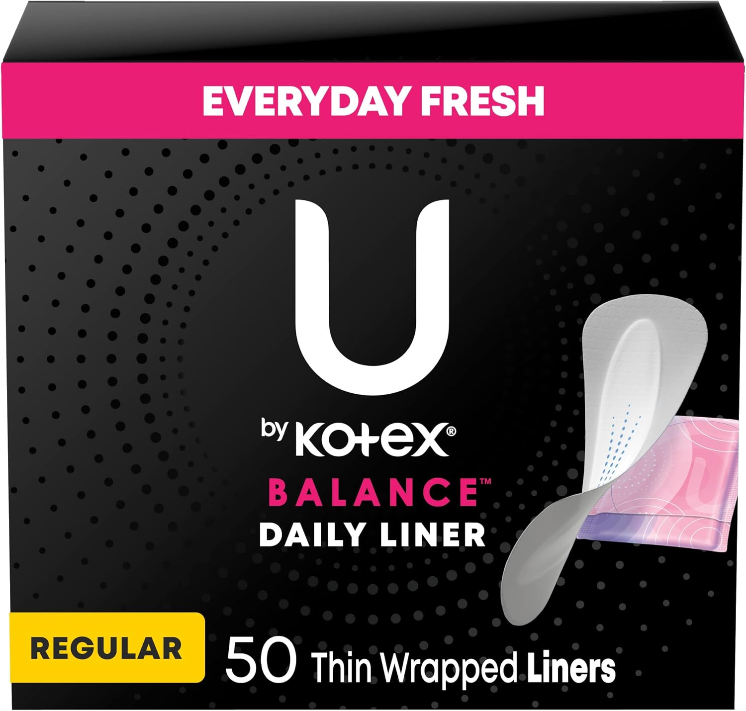 U by Kotex Balance Daily Panty Liners, Wrapped, Light Absorbency, Regular Length, 50 Count (Packaging May Vary)