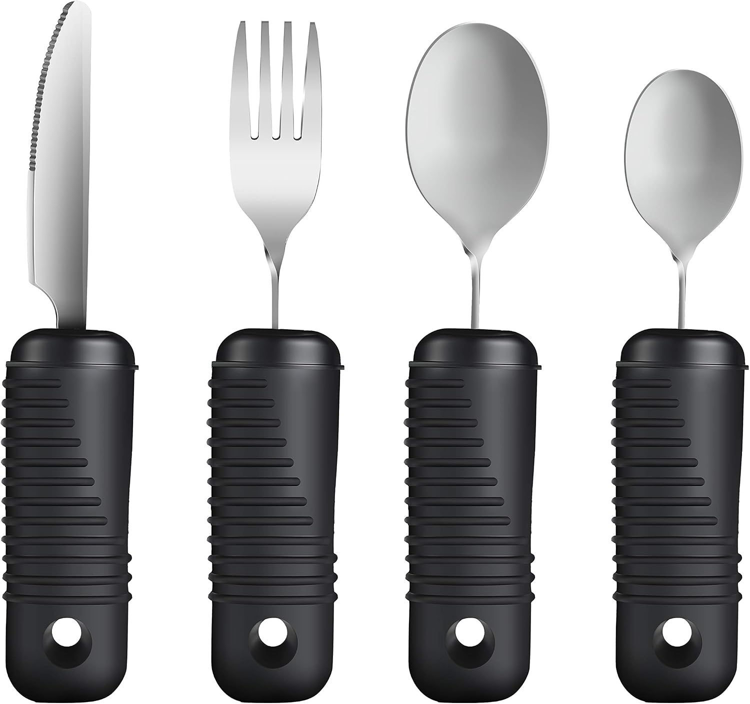 YPCBYNBS Adaptive Utensils,Easy Grip Silverware,Built Up Bendable Fork,Teaspoon,Tablespoon and Knife for Elderly,Hand Tremors,Arthritis and Parkinson's Patients,4 Piece Set
