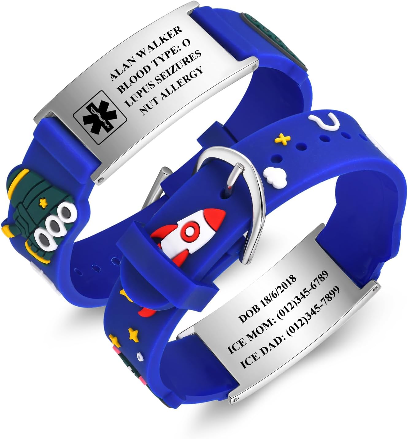 Gamtic Personalized Medical Alert Bracelet for Kids Customized Children Silicone Stainless Steel Bracelets Waterproof Engraved Bracelet Cute Safety ID Wristband for Toddler,Child,Daughter,Son