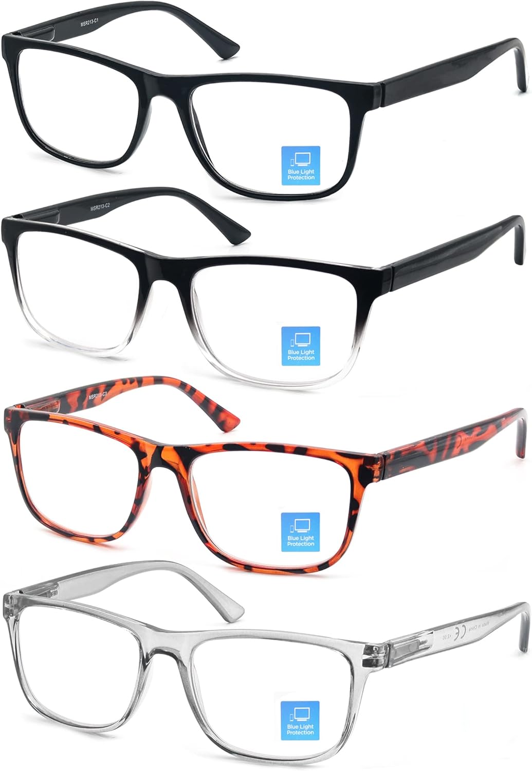 Blue Light Blocking Reading Glasses Men Large Wide Oversized Square Computer Readers Glasses for Big Head/Large Face