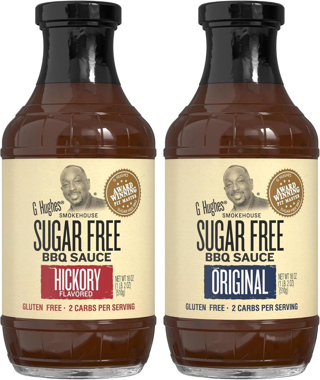 G Hughes Sugar Free BBQ Sauces, Hickory & Original Sugar Free Barbecue Sauces - No Sugar BBQ Sauce, Gluten Free Barbecue Sauce - 18 oz (Pack of 2)