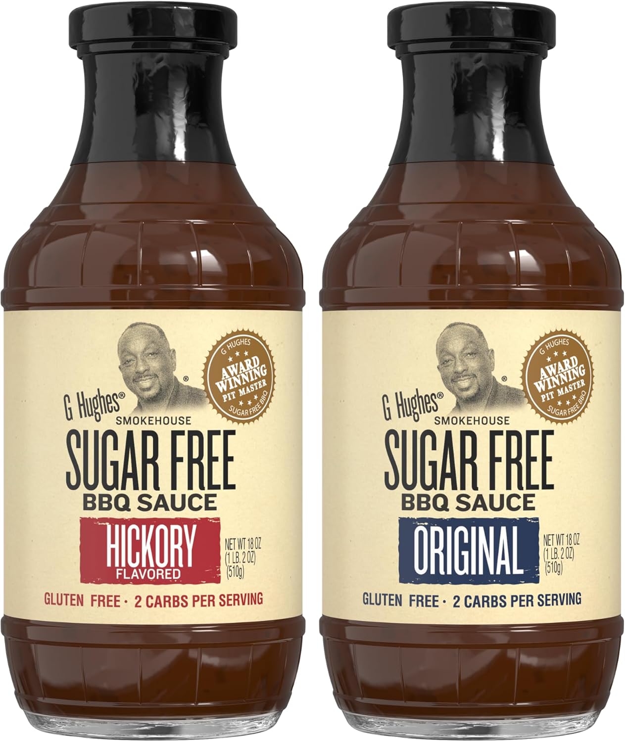 G Hughes Sugar Free BBQ Sauces, Hickory & Original Sugar Free Barbecue Sauces - No Sugar BBQ Sauce, Gluten Free Barbecue Sauce - 18 oz (Pack of 2)