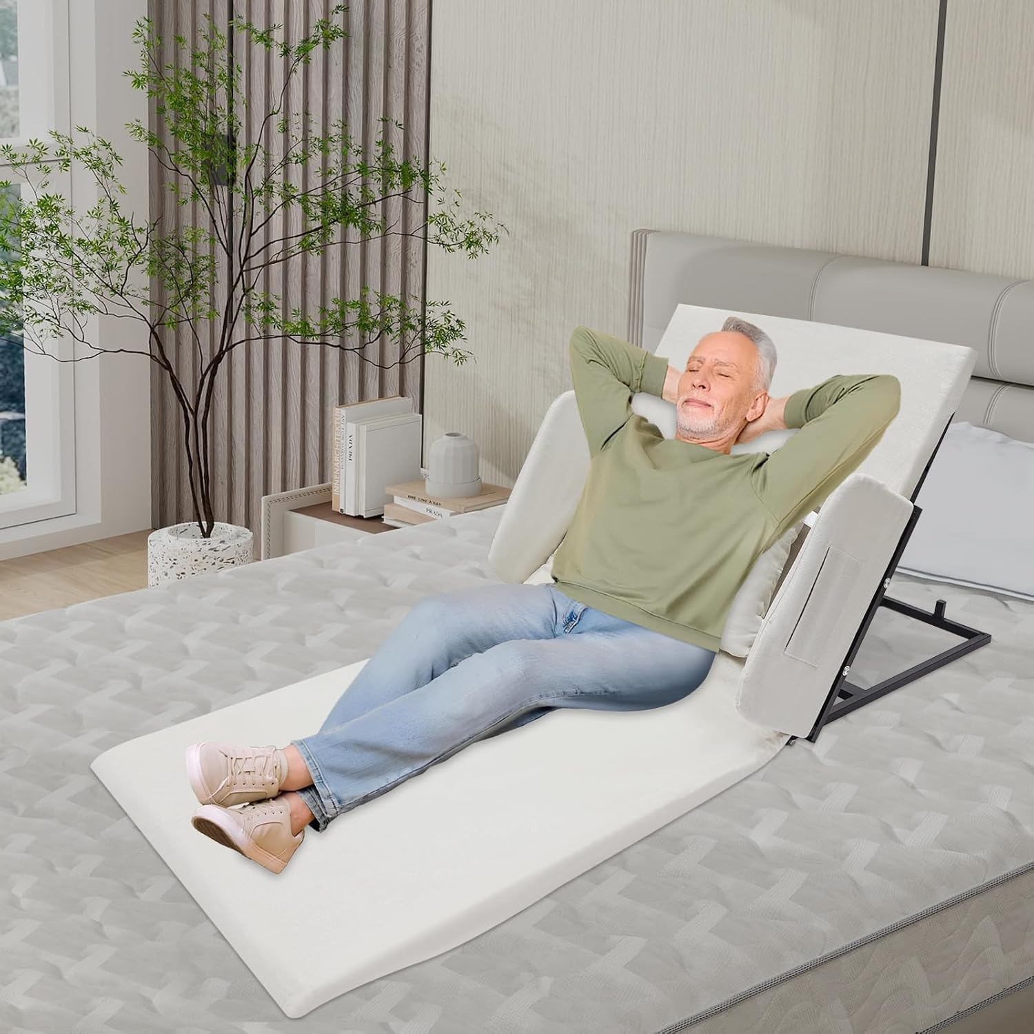 Electric Lifting Backrest for Bed, Adjustable Lifting Bed Backrest with Machine Washable Fabric, 330 lbs Capacity, 2-80° for Elderly Patient Handicap Pregnant Women (Beige)