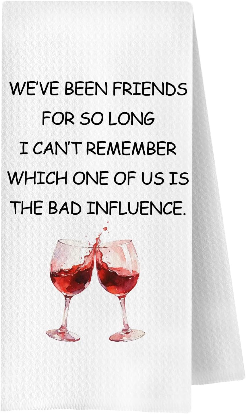 Funny Wine Friendship Kitchen Towels Decorative, Best Friend Bestie Friendship Gifts, Wine Lover Drinker Gifts Dish Hand Tea Towels for Kitchen Bar Cart, 16x24 Inch