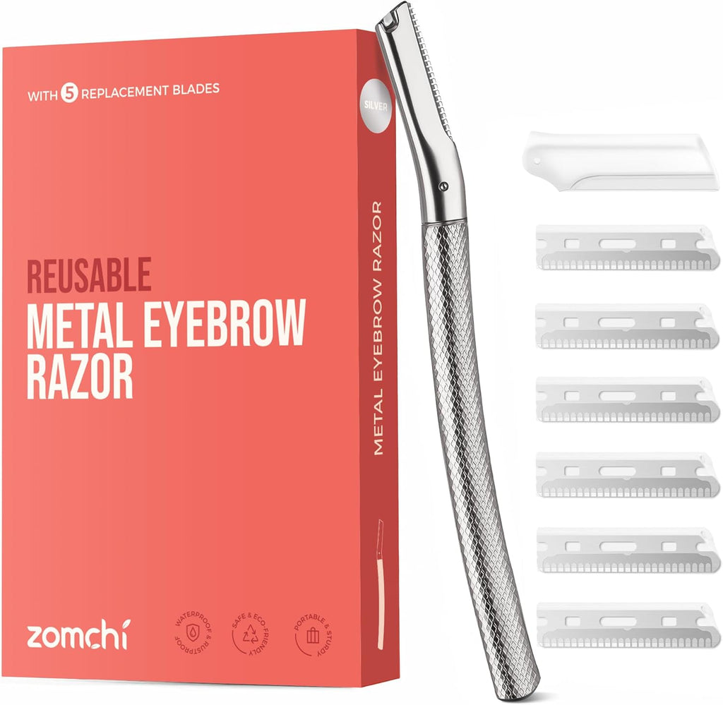 ZOMCHI Eyebrow Razor, Face Razors for Women&Men, Eyebrow Trimmer Shaper with Precision Cover,Facial Shaver with 6 Blades (Silver)