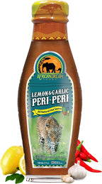 Lemon & Garlic Peri-Peri Hot Sauce by African Dream Foods | All-Natural Sweet and Spicy Piri-Piri Sauce with Thai Chili Peppers | Glass Bottle, 5 fl oz