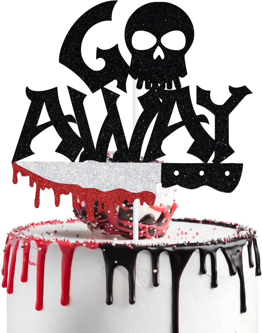 Black Glitter Go Away Cake Topper, Have A Killer Birthday/Happy Halloween/I Put A Spell on You, Halloween Themed Bairthday Party Decorations Supplies