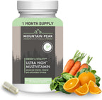 Mountain Peak Nutritionals Ultra High Multivitamin for Men & Women - with Vitamins A, B12, B6, C, D, E, Magnesium, Zinc, Folic Acid, Digestive Enzymes & Probiotics (180 Vegetarian Capsules)