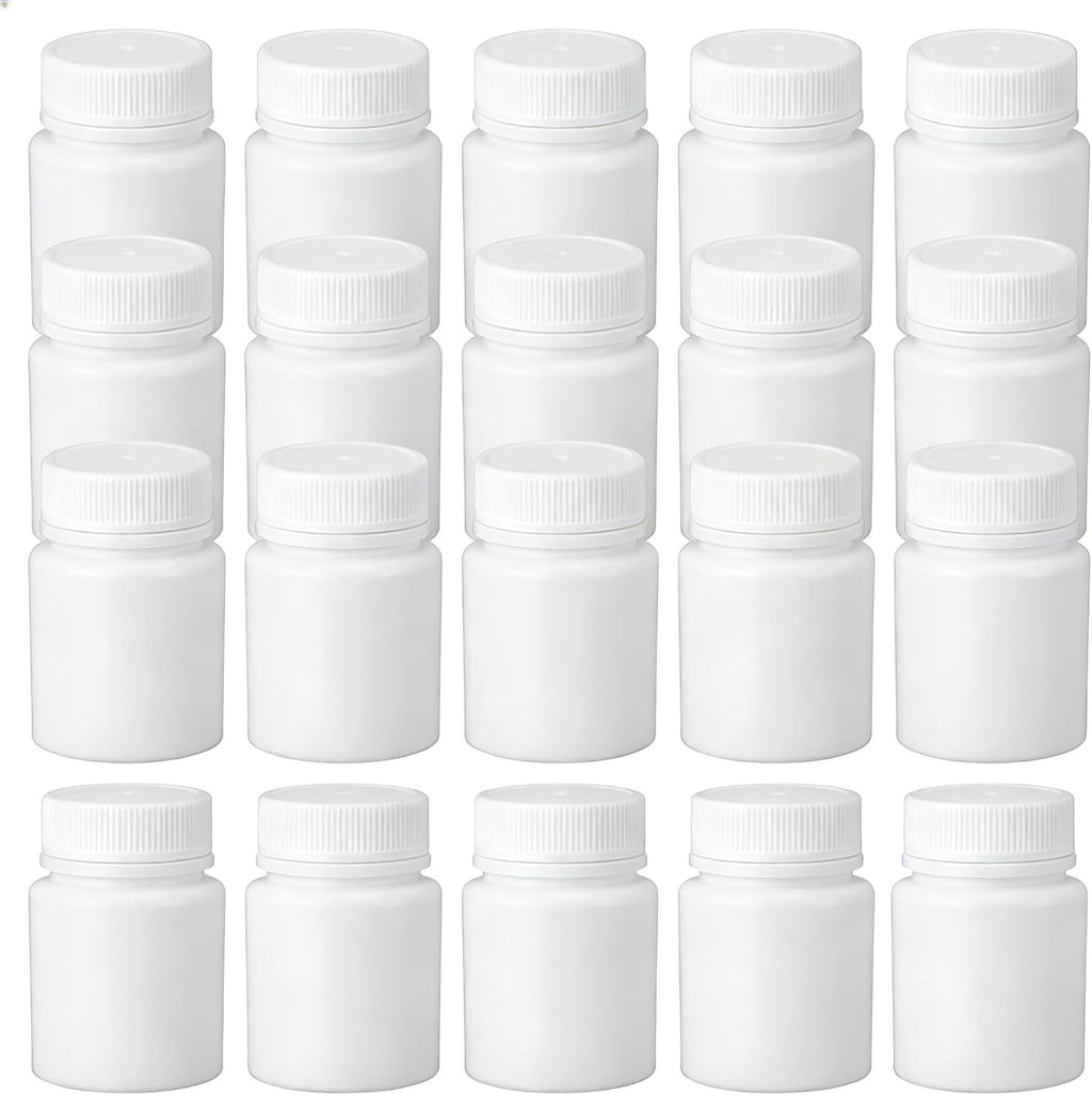 50PCS White Empty Solid Plastic Bottle Case Holder Container Vials Box with Screw Cap for Powder Sample Storage (20ml/0,67oz)
