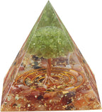 Peridot Crystal Stones Tree of Life Orgone Pyramid Positive Energy Protection Generator for Healing Chakra Resin Vastu Home Decor, Red Jasper
