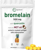 Bromelain 500mg with Quercetin & MCT Oil, 240 Enteric Coated Softgels | Ultra Absorption Bromelain Supplement | Natural Digestive Enzymes for Digestion & Joint Health | Non-GMO, Gluten Free