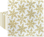 PAW - Winter Luncheon Napkins 6,5'' x 6,5'', White and Gold Disposable Paper Napkins with Snowflakes, Lunch Napkins for Winter Birthdays, Christmas Parties, New Years, Decoupage, 50 Count