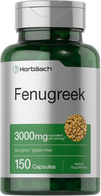 Horbäach Fenugreek Capsules | 150 Count | Non-GMO & Gluten Free Extract | Fenugreek Seeds