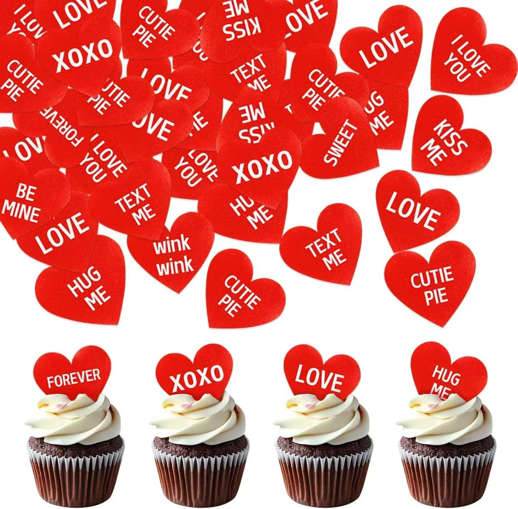 60 Pcs Edible St. Valentine's Day Cupcake Toppers with heart Decorations for Birthday and Valentine's Day Party (heart)