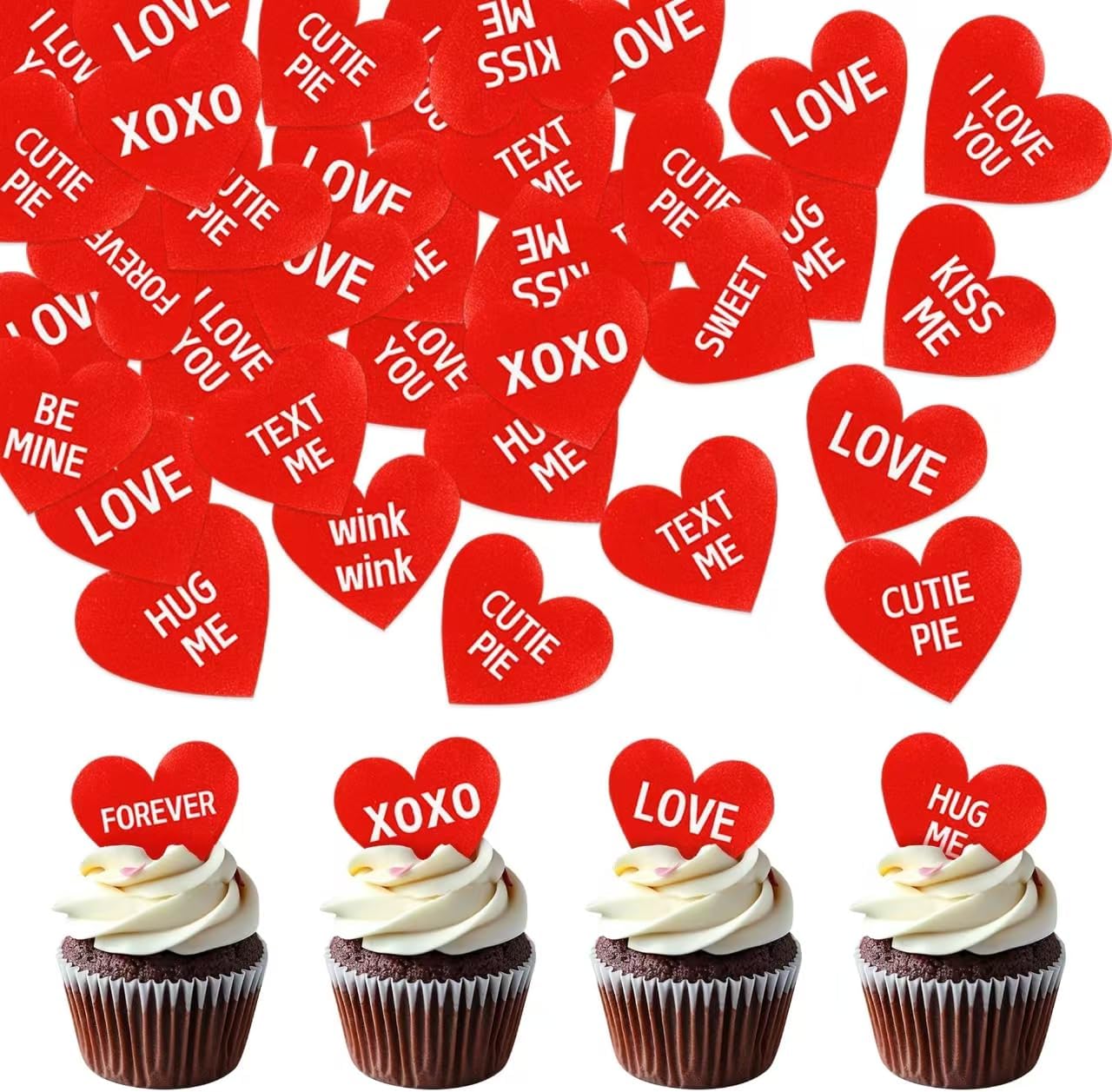 60 Pcs Edible St. Valentine's Day Cupcake Toppers with heart Decorations for Birthday and Valentine's Day Party (heart)