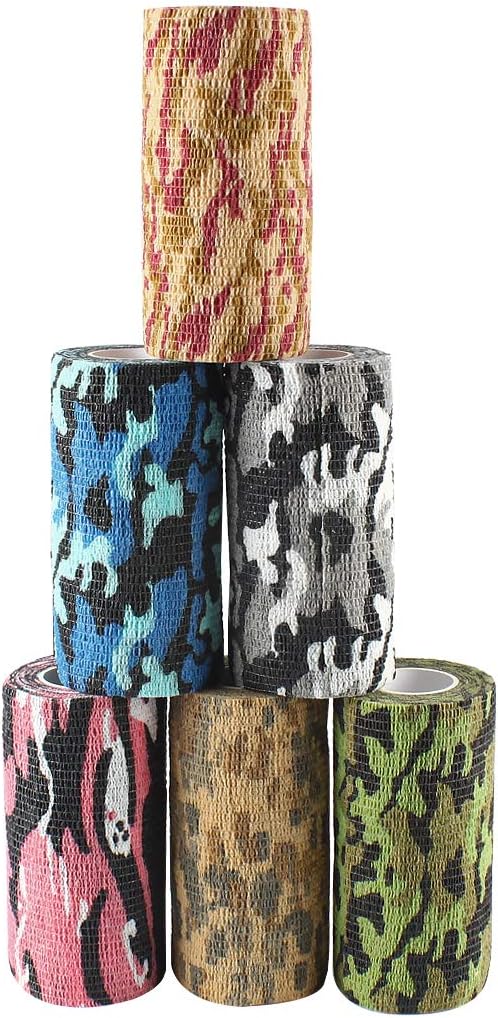 Larcele 6 Rolls Camo Tape, Self-Adhesive Wrap Bandage Multi-Functional Adhesive Tape Camouflage Random ZZTXBD-03 3.93 Inches X 5 Yards (10.0cm*4.5m)