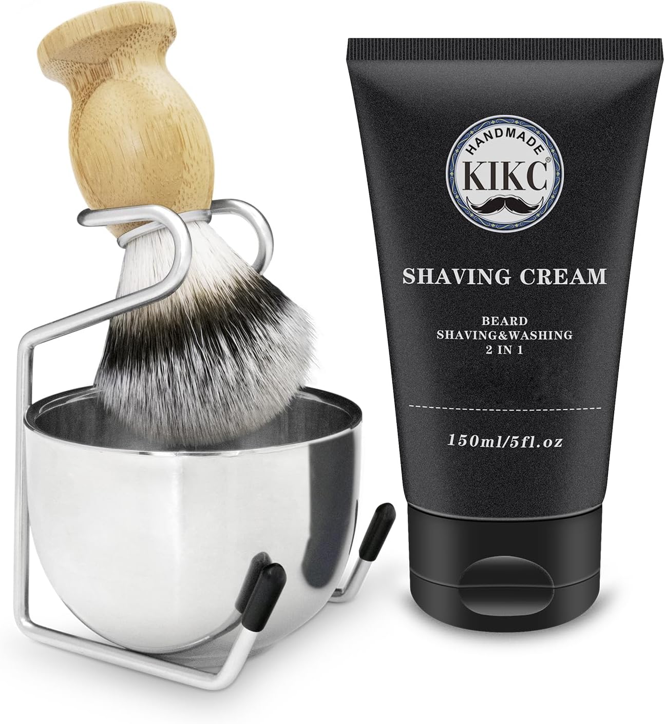 5 in 1 Shaving Kit, Shaving Brush Kit for Men,Set Include Synthetic Shave Brush, Stainless Lathering Bowl, Shave Brush Stand, Shaving Cream, Shave Manual, Best Gift for Bearded Man,Silvery Set