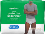 Amazon Basics Maximum Absorbency Incontinence Underwear for Men with Leak Protection, Dri-Fit Technology, Odor Control, Cotton Enhanced, Small/Medium, 20 Count
