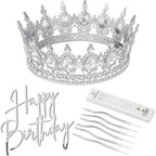 Highergo 8 Pcs Queen Crown Cake Topper Silver Rhinestone Crystal Tiara Birthday Cake Decoration for Women Princess Queen Wedding Party Photo Props
