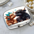 Chic Cute Cow Couple Bow-Compartment Metal Pill Box – Compact and Stylish Medication Organizer, Food-Safe, Portable for Wallet or Pocket, Perfect for Vitamins and Supplements